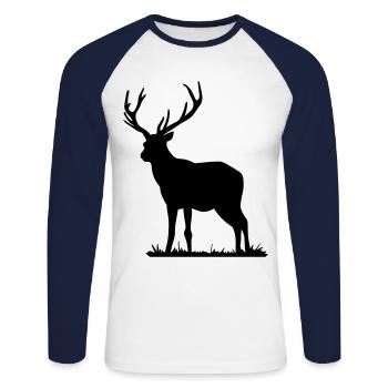 Hirsch - Unisex Baseballshirt langarm - Weiß/Navy - Vorne - Nik (191cm)