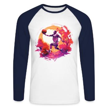 Magic basketball shot against the background of the sunset - Unisex Long Sleeve Baseball T-Shirt - white/navy - Front - Nik (191cm)