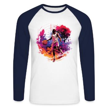 Basketball player surrounded by sunset, illustration - Unisex Long Sleeve Baseball T-Shirt - white/navy - Front - Nik (191cm)