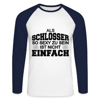 Schlosser - Unisex Baseballshirt langarm - Weiß/Navy - Vorne - Nik (191cm)