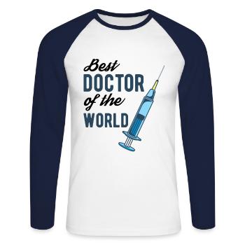 Arzt - Unisex Baseballshirt langarm - Weiß/Navy - Vorne - Nik (191cm)