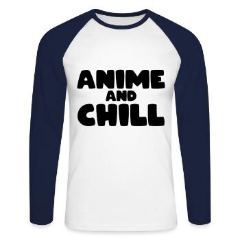 Anime - T-shirt baseball manches longues Homme - blanc/marine - Devant - Nik (191cm)