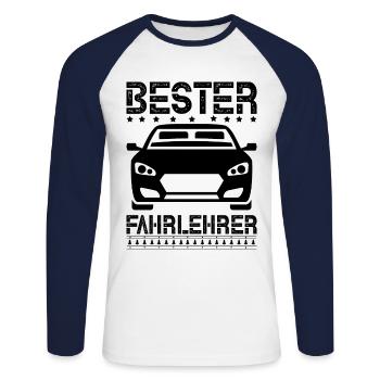 moniteur de conduite - T-shirt baseball manches longues Homme - blanc/marine - Devant - Nik (191cm)