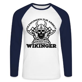 Wikinger Vikinger Wikinger Odin Loki Yggdrasil - Unisex Baseballshirt langarm - Weiß/Navy - Vorne - Nik (191cm)