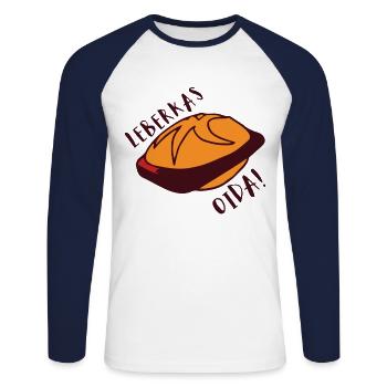 Leberkas Leberkäs Leberkäse Bayern Spruch - Unisex Baseballshirt langarm - Weiß/Navy - Vorne - Nik (191cm)