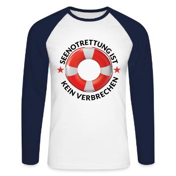 Seenotrettung Seenot Menschenrechte Politik Spruch - Unisex Baseballshirt langarm - Weiß/Navy - Vorne - Nik (191cm)