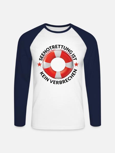 Seenotrettung Seenot Menschenrechte Politik Spruch - Unisex Baseballshirt langarm - Weiß/Navy