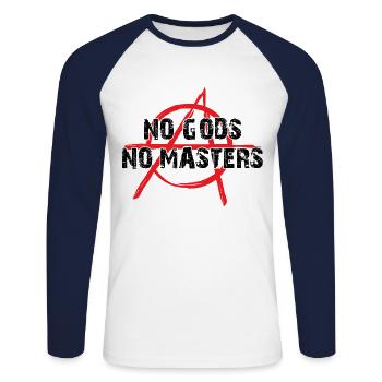 Anarchie Anarchist Punker Punk Atheist Atheismus - Unisex Baseballshirt langarm - Weiß/Navy - Vorne - Nik (191cm)