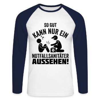 Notfallsanitäter Geschenk Sanitäter Spruch - Unisex Baseballshirt langarm - Weiß/Navy - Vorne - Nik (191cm)