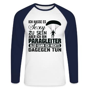 Lustiger Paragleiter Paragliding Spruch - Unisex Baseballshirt langarm - Weiß/Navy - Vorne - Nik (191cm)
