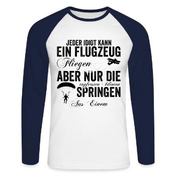 Lustiger Paragleiten Fallschirm Spruch - Unisex Baseballshirt langarm - Weiß/Navy - Vorne - Nik (191cm)