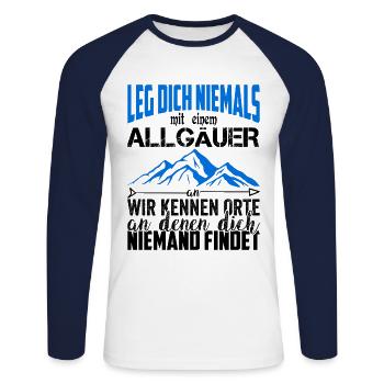 Allgäu Allgäuer Oberbayern Alpen Geschenkidee - Unisex Baseballshirt langarm - Weiß/Navy - Vorne - Nik (191cm)