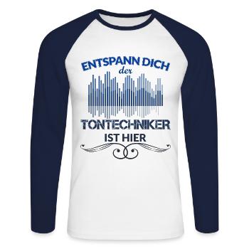 Tontechniker Tontechnik Veranstaltungstechnik - Unisex Baseballshirt langarm - Weiß/Navy - Vorne - Nik (191cm)
