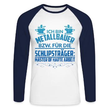 Metallbauer Metallbau Schmied Azubi Geschenk - Unisex Baseballshirt langarm - Weiß/Navy - Vorne - Nik (191cm)