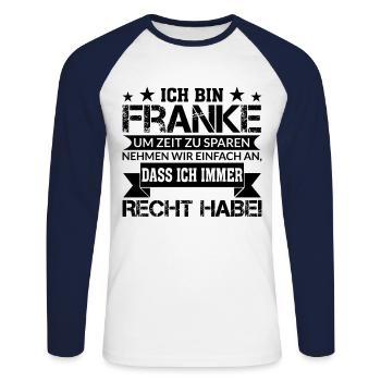 Lustiger Franken Franke Spruch - Unisex Baseballshirt langarm - Weiß/Navy - Vorne - Nik (191cm)