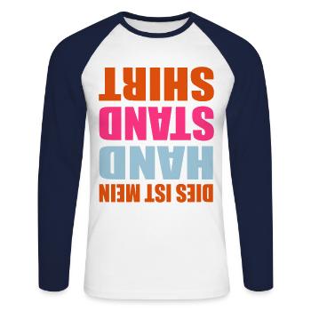Handstand - Unisex Baseballshirt langarm - Weiß/Navy - Vorne - Nik (191cm)