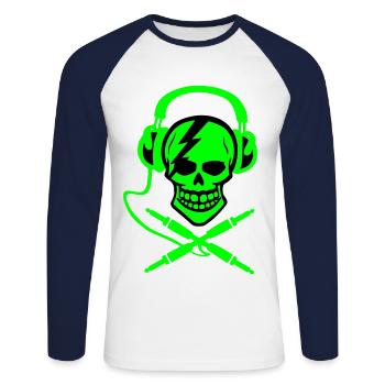 Music Pirate, Musik Pirat Piraterie Headphones - Unisex Baseballshirt langarm - Weiß/Navy - Vorne - Nik (191cm)