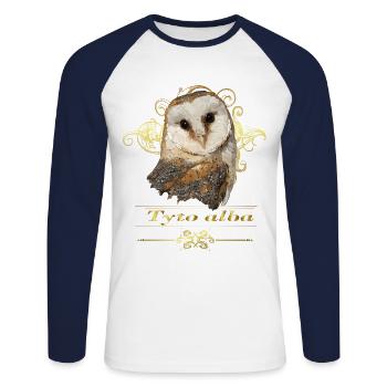 Glockeneule - Unisex Baseballshirt langarm - Weiß/Navy - Vorne - Nik (191cm)