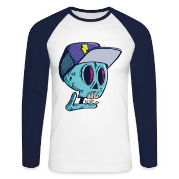 Tod T Shirts - Unisex Baseballshirt langarm - Weiß/Navy - Vorne - Nik (191cm)
