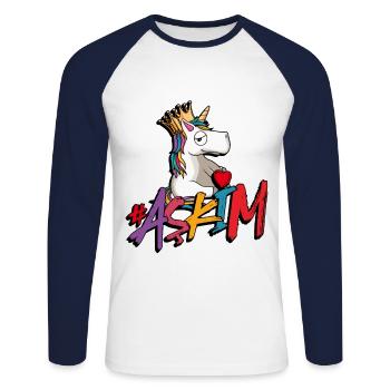 askim einhorn türkisch - Unisex Baseballshirt langarm - Weiß/Navy - Vorne - Nik (191cm)