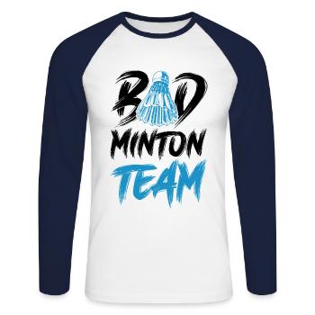 Badminton Team - T-shirt baseball manches longues Homme - blanc/marine - Devant - Nik (191cm)