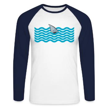 Aileron de requin Idée cadeau animal grand requin blanc - T-shirt baseball manches longues Homme - blanc/marine - Devant - Nik (191cm)
