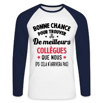 Bonne Chance Pour Trouver De Meilleurs Collègues - T-shirt baseball manches longues Homme - blanc/marine - Devant - Nik (191cm)