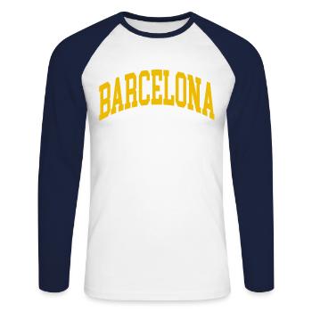 Barcelone - T-shirt baseball manches longues Homme - blanc/marine - Devant - Nik (191cm)