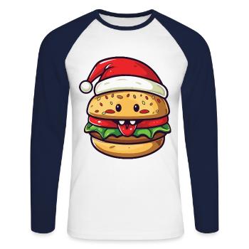 Burgers de Noël - T-shirt baseball manches longues Homme - blanc/marine - Devant - Nik (191cm)