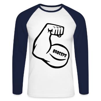witty muscle arm with biceps - Unisex Long Sleeve Baseball T-Shirt - white/navy - Front - Nik (191cm)