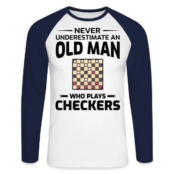 Checkers Draughts Strategy Board Games Grandpa Dad - Unisex Long Sleeve Baseball T-Shirt - white/navy - Front - Nik (191cm)