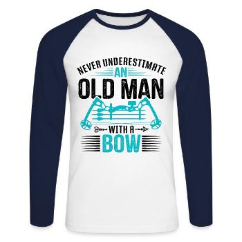 Archery Archer Old Man - Unisex Long Sleeve Baseball T-Shirt - white/navy - Front - Nik (191cm)