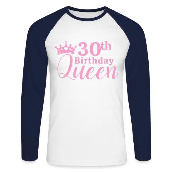 30th birthday - Unisex Long Sleeve Baseball T-Shirt - white/navy - Front - Nik (191cm)