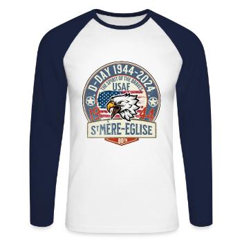 D DAY 1944 2024 St Mère Eglise Airborne 2 - Unisex Long Sleeve Baseball T-Shirt - white/navy - Front - Nik (191cm)