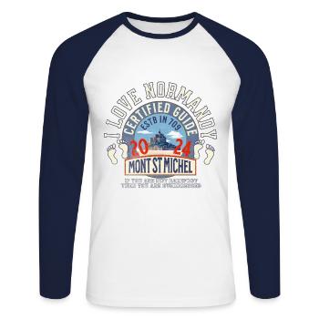 I love Normandy and Mt St Michel - Unisex Long Sleeve Baseball T-Shirt - white/navy - Front - Nik (191cm)