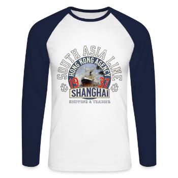 South Asia vintage line Shanghai - Unisex Long Sleeve Baseball T-Shirt - white/navy - Front - Nik (191cm)