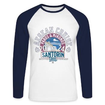 AEGEAN CRUISE Santorini - Unisex Baseballshirt langarm - Weiß/Navy - Vorne - Nik (191cm)