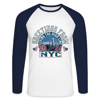 Greetings from New york city - T-shirt baseball manches longues Homme - blanc/marine - Devant - Nik (191cm)