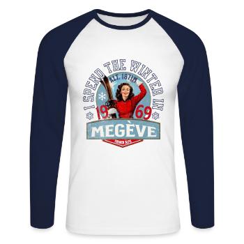 Den Winter verbringe ich in Megève - Unisex Baseballshirt langarm - Weiß/Navy - Vorne - Nik (191cm)