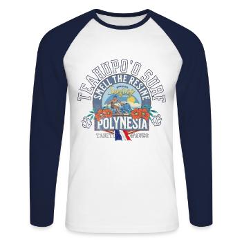 Teahupoo Surf Polynesien - Unisex Baseballshirt langarm - Weiß/Navy - Vorne - Nik (191cm)
