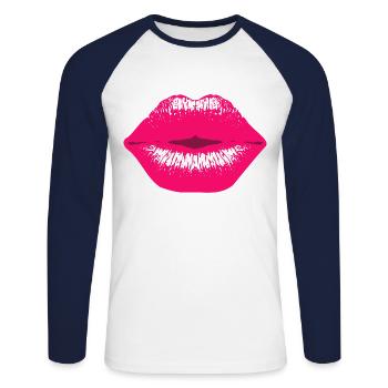 Pinker Kussmund Lipstick Lippenstift Schmatzer lip - Unisex Baseballshirt langarm - Weiß/Navy - Vorne - Nik (191cm)
