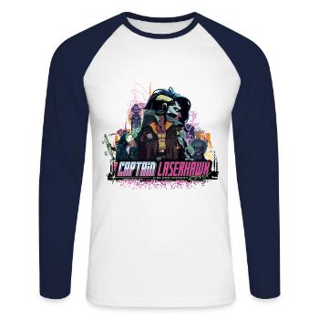 Captain Laserhawk: A Blood Dragon Remix Team - Unisex Long Sleeve Baseball T-Shirt - white/navy - Front - Nik (191cm)