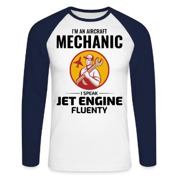 Fluggerätmechaniker Luftfahrtwartungstechniker - Unisex Baseballshirt langarm - Weiß/Navy - Vorne - Nik (191cm)