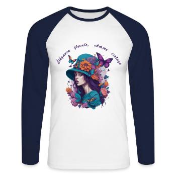 Élégance florale charme vintage - T-shirt baseball manches longues Homme - blanc/marine - Devant - Nik (191cm)