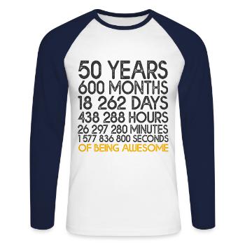 50-year anniversary counter birthday 50 years - Unisex Long Sleeve Baseball T-Shirt - white/navy - Front - Nik (191cm)