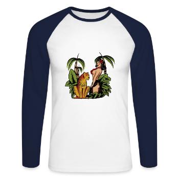 QueenoftheJungle - Unisex Baseballshirt langarm - Weiß/Navy - Vorne - Nik (191cm)