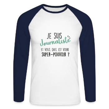 je suis journaliste - T-shirt baseball manches longues Homme - blanc/marine - Devant - Nik (191cm)