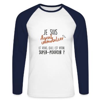 je suis agent immobilier - T-shirt baseball manches longues Homme - blanc/marine - Devant - Nik (191cm)