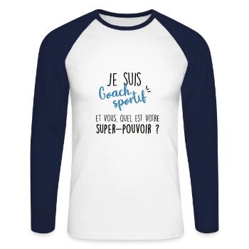 coach sportif - T-shirt baseball manches longues Homme - blanc/marine - Devant - Nik (191cm)