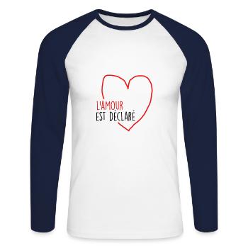 l amour est déclaré - T-shirt baseball manches longues Homme - blanc/marine - Devant - Nik (191cm)